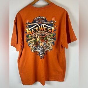Harley Davidson Key West Florida Orange Double Sided Peterson’s T-shirt XL NWT